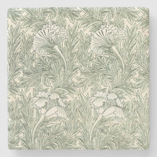 William Morris Tulip Wallpaper Classic Green Stone Coaster