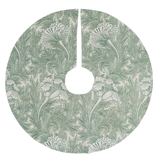 William Morris tulip wallpaper textile green Brushed Polyester Tree Skirt (Front)