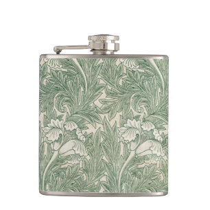 William Morris tulip wallpaper textile green Hip Flask