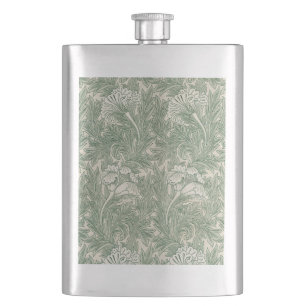 William Morris tulip wallpaper textile green Hip Flask