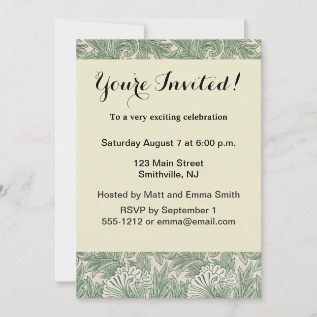 William Morris tulip wallpaper textile green Invitation (Front)