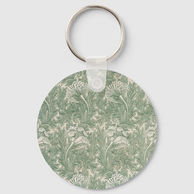 William Morris tulip wallpaper textile green Keychain (Front)