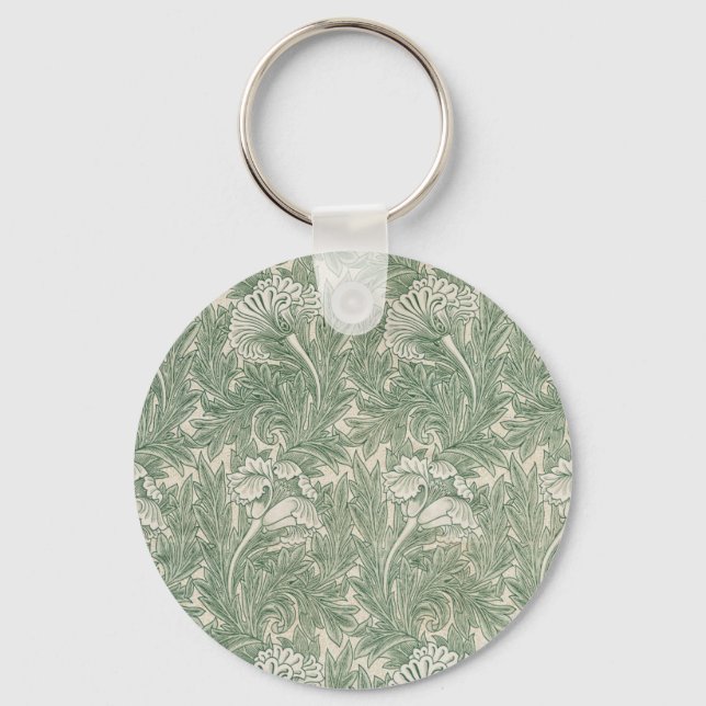 William Morris tulip wallpaper textile green Keychain (Front)
