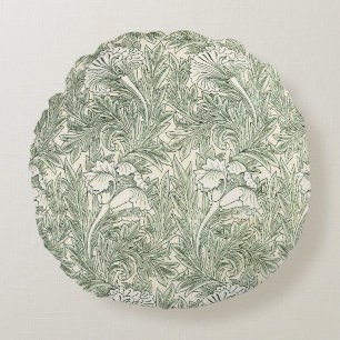 William Morris tulip wallpaper textile green Round Pillow