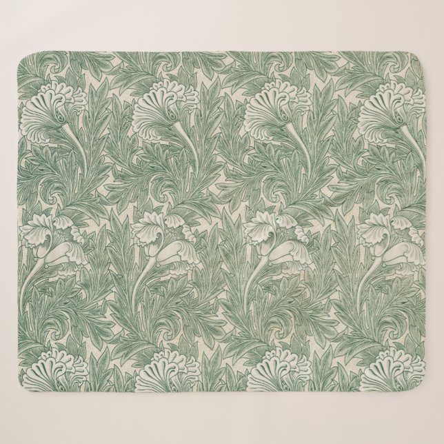 William Morris tulip wallpaper textile green Sherpa Blanket (Front (Horizontal))