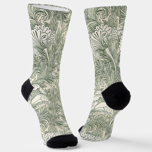 William Morris tulip wallpaper textile green Socks (Angled)