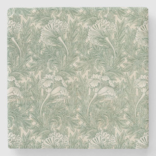 William Morris tulip wallpaper textile green Stone Coaster