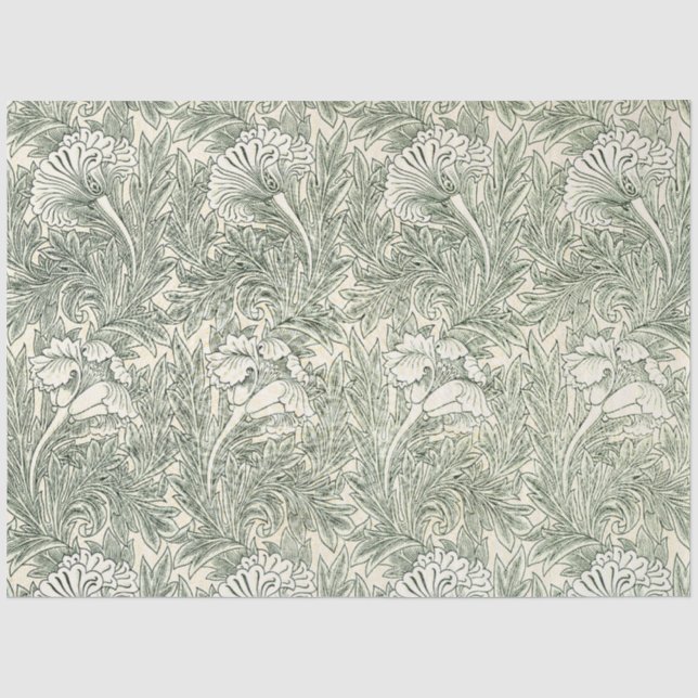William Morris tulip wallpaper textile green Tissue Paper (Front)