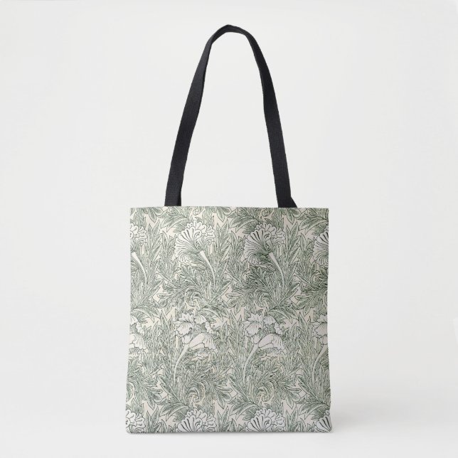 William Morris tulip wallpaper textile green Tote Bag (Front)