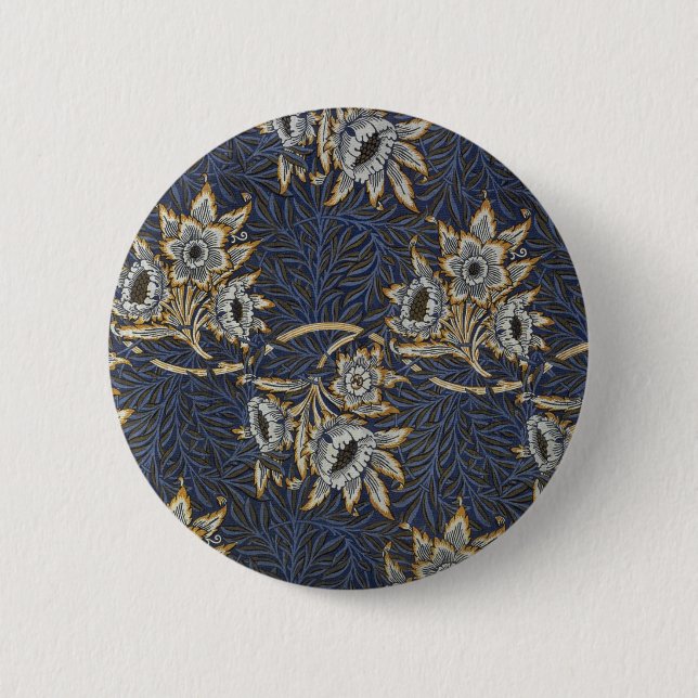 William Morris Tulip Willow Blue Pattern 2 Inch Round Button (Front)