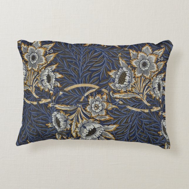 William Morris Tulip Willow Blue Pattern Accent Pillow (Back)