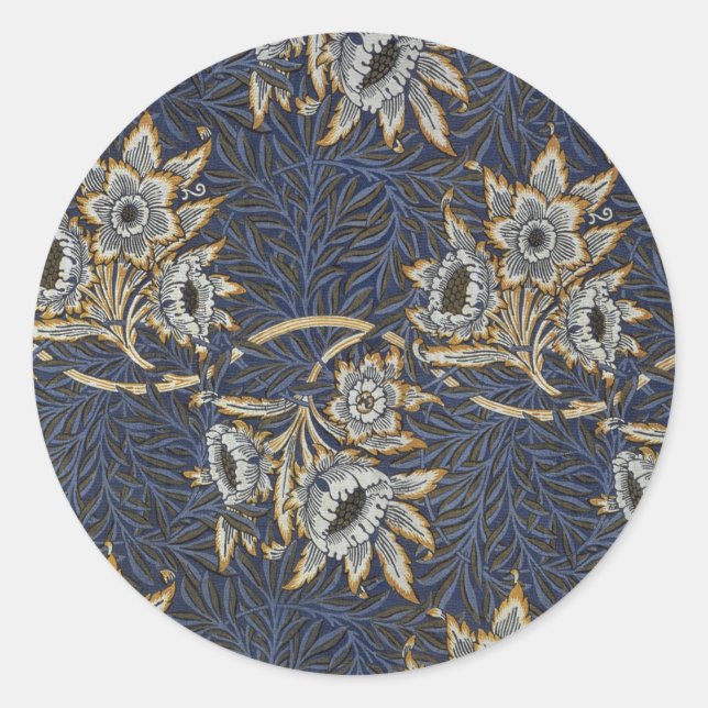 William Morris Tulip Willow Blue Pattern Classic Round Sticker (Front)