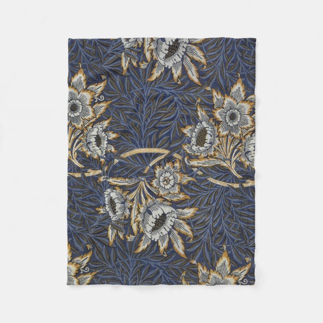 William Morris Tulip Willow Blue Pattern Fleece Blanket (Front)