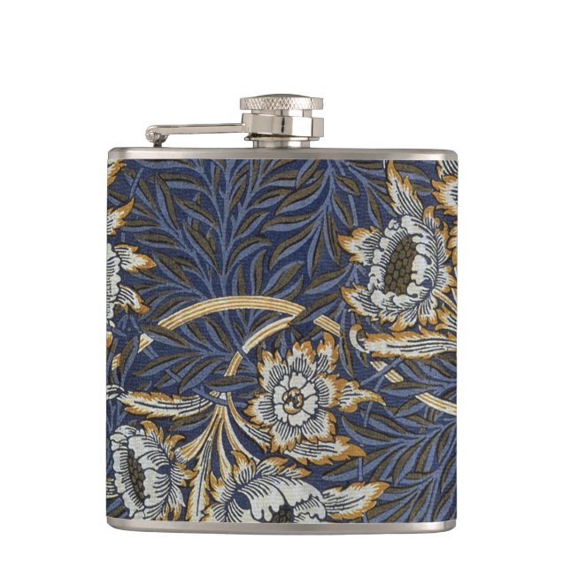William Morris Tulip Willow Blue Pattern Hip Flask (Front)