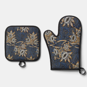 William Morris Tulip Willow Blue Pattern Oven Mitt & Pot Holder Set
