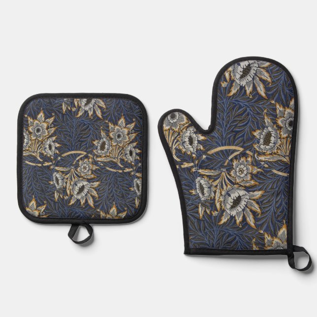 William Morris Tulip Willow Blue Pattern Oven Mitt & Pot Holder Set (Front)