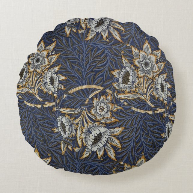 William Morris Tulip Willow Blue Pattern Round Pillow (Front)