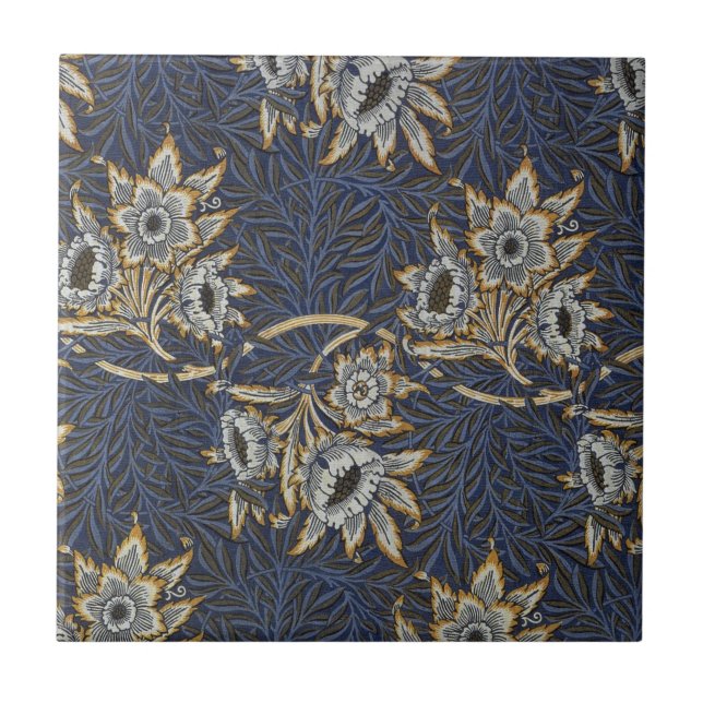William Morris Tulip Willow Blue Pattern Tile (Front)