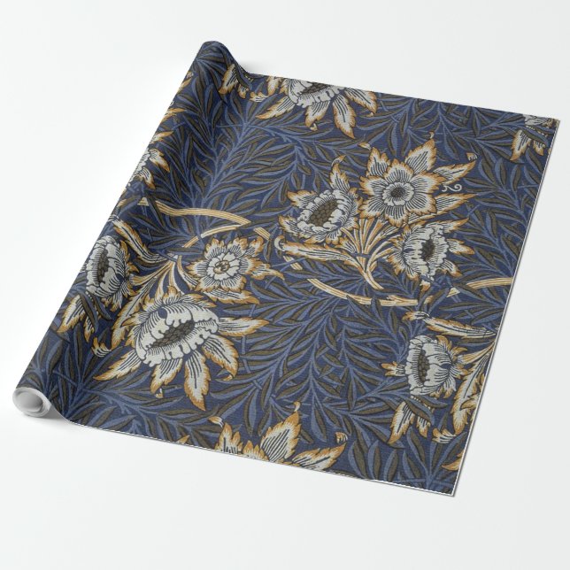 William Morris Tulip Willow Blue Pattern Wrapping Paper (Unrolled)