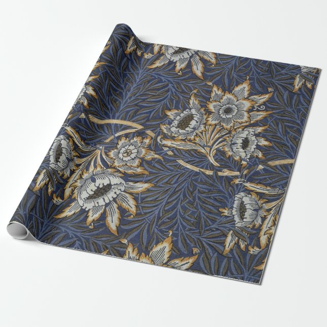 William Morris Tulip Willow Blue Pattern Wrapping Paper (Unrolled)
