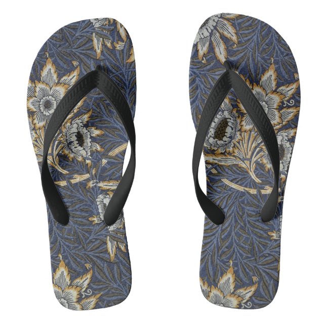 William Morris Tulip Willow Pattern Blue Floral Flip Flops (Footbed)