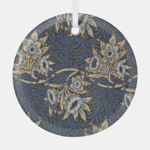 William Morris Tulip Willow Pattern Blue Floral Glass Ornament