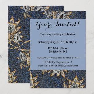 William Morris Tulip Willow Pattern Blue Floral Invitation