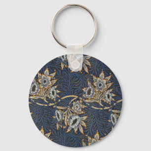 William Morris Tulip Willow Pattern Blue Floral Keychain