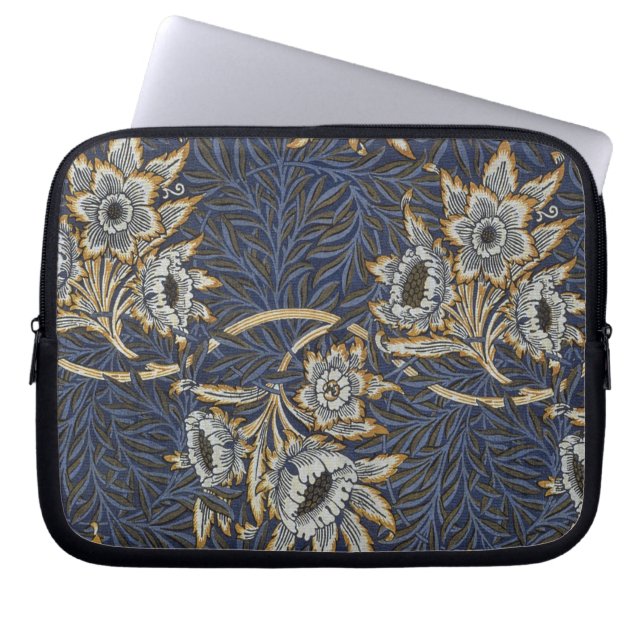 William Morris Tulip Willow Pattern Blue Floral Laptop Sleeve (Front)