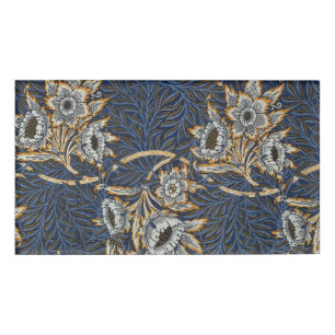William Morris Tulip Willow Pattern Blue Floral Name Tag