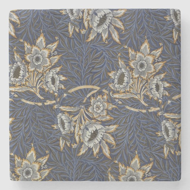 William Morris Tulip Willow Pattern Blue Floral Stone Coaster (Front)