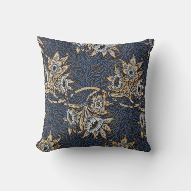William Morris Tulip Willow Pattern Blue Floral Throw Pillow (Front)