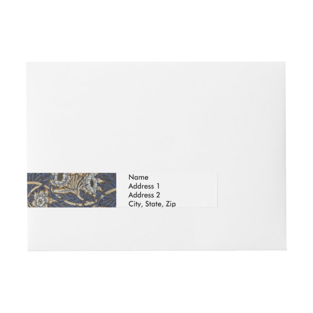 William Morris Tulip Willow Pattern Blue Floral Wraparound Address Label (Front)