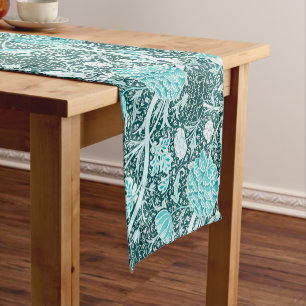 William Morris Turquoise Teal Floral Pattern Short Table Runner