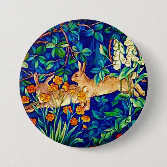 William Morris "Two Hares" Wild Rabbits Print 3 Inch Round Button (Front)