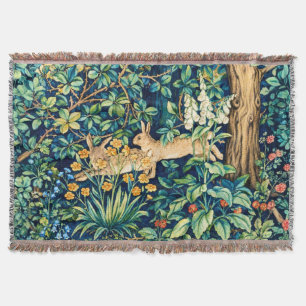 William Morris "Two Hares" Wild Rabbits Throw Blanket