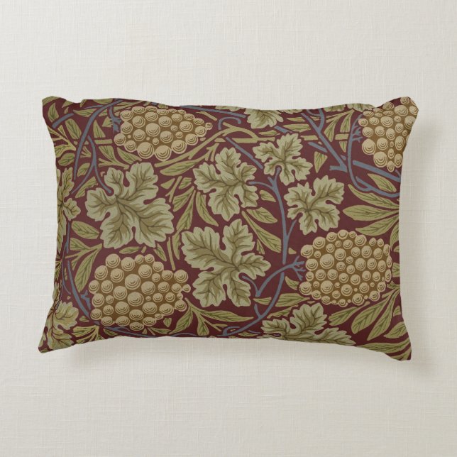 William Morris Vine Grape Red Green Art Accent Pillow (Back)