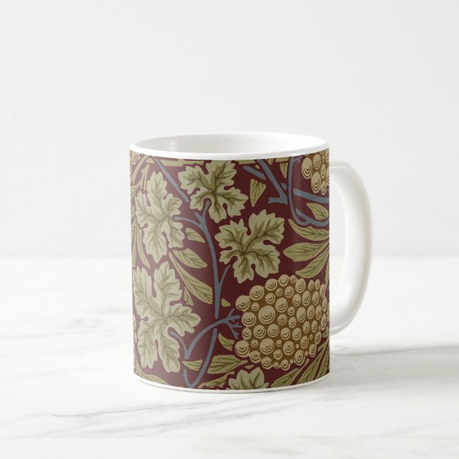 William Morris Vine Grape Red Green Art Coffee Mug (Front Right)