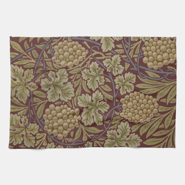 William Morris Vine Grape Red Green Art Kitchen Towel (Horizontal)