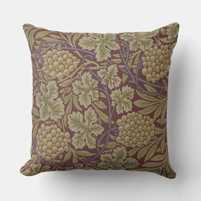 William Morris Vine Grape Red Green Art Outdoor Pillow (Front)