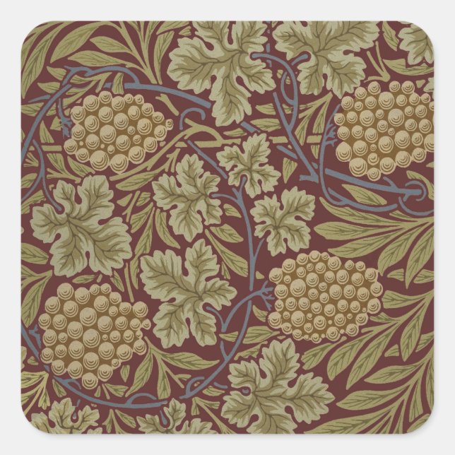 William Morris Vine Grape Red Green Art Square Sticker (Front)
