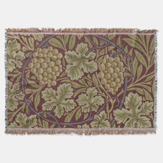 William Morris Vine Grape Red Green Art Throw Blanket (Front)