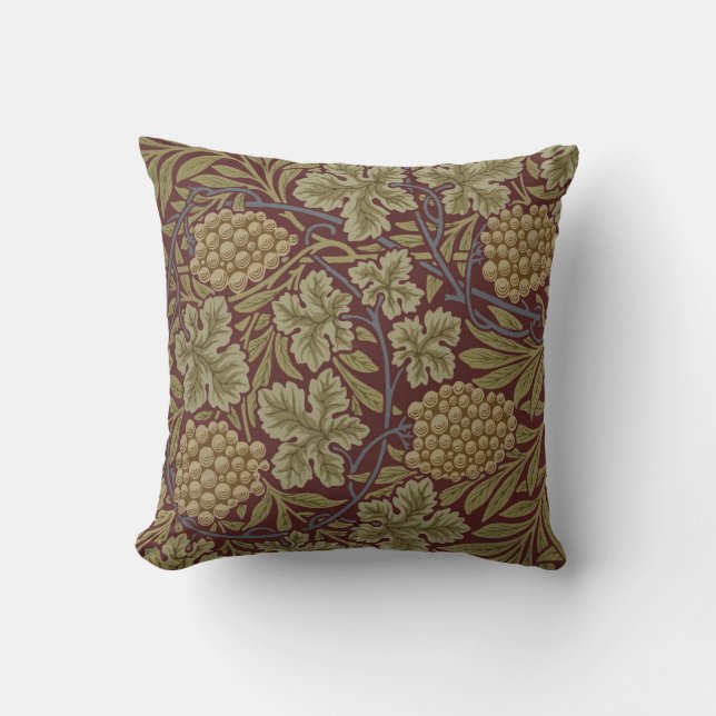 William Morris Vine Grape Red Green Art Throw Pillow (Front)