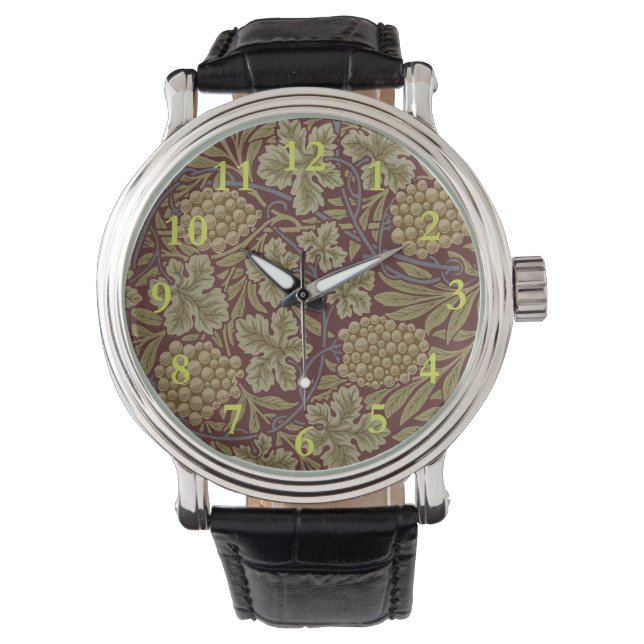 William Morris Vine Grape Red Green Art Watch (Front)