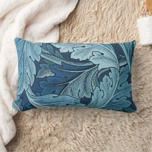 William Morris Vintage Acanthus Foliage Blue Lumbar Pillow