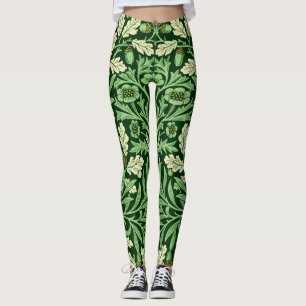 William Morris Vintage Acorn Oak Green Pattern Leggings