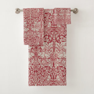 William Morris Vintage Animals Birds Rabbits Pink Bath Towel Set