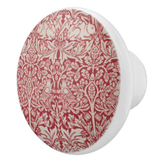 William Morris Vintage Animals Birds Rabbits Pink Ceramic Knob