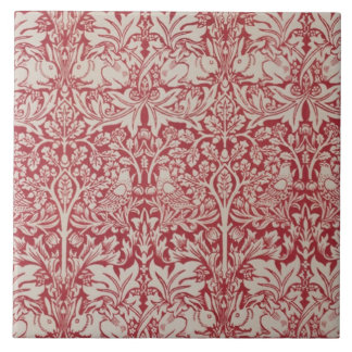 William Morris Vintage Animals Birds Rabbits Pink Tile