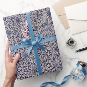 William Morris Vintage Bird and Anemone Dark Blue Wrapping Paper